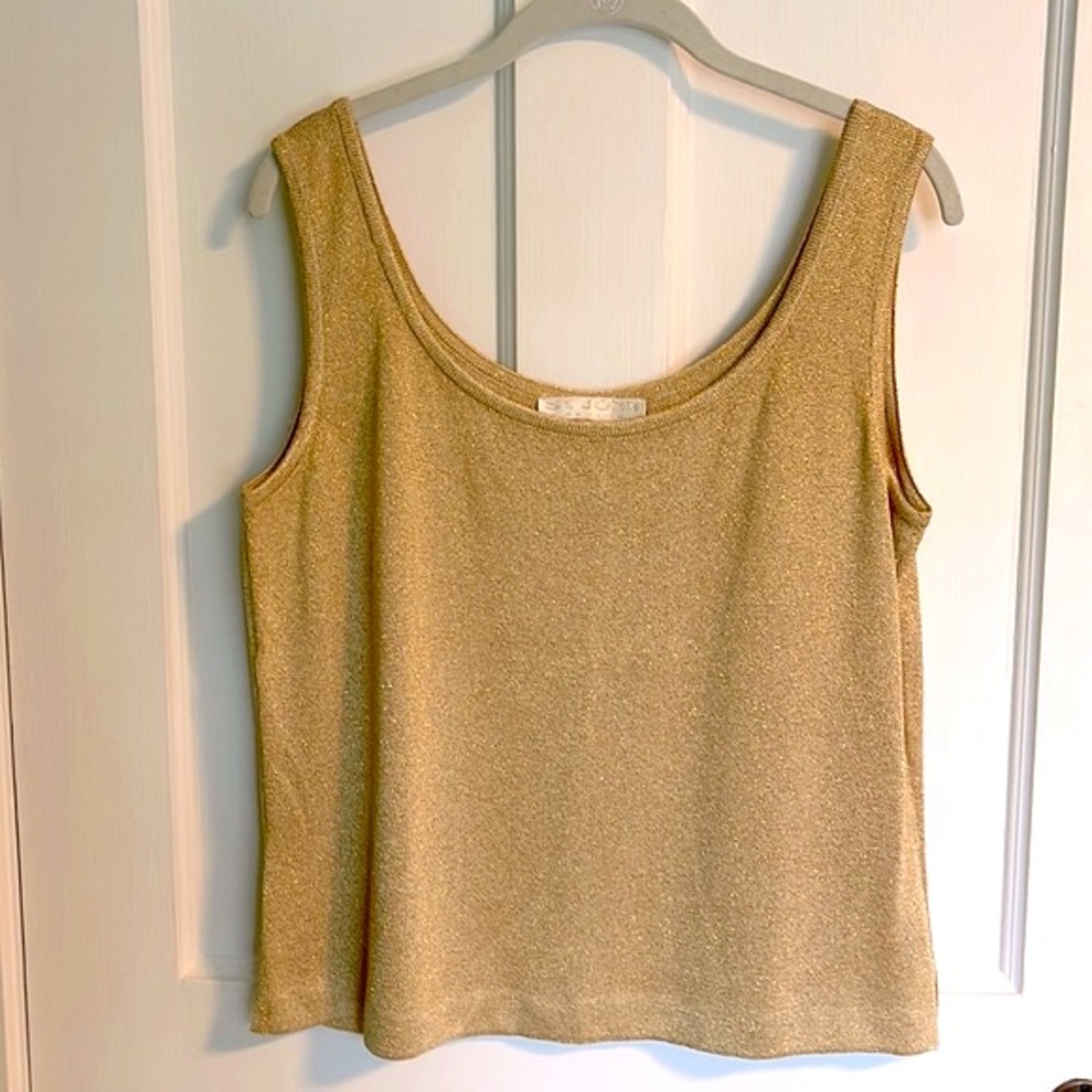 St. John Basics Gold Metallic Shimmer Knit Camisole Tank with scoop neck Sz M